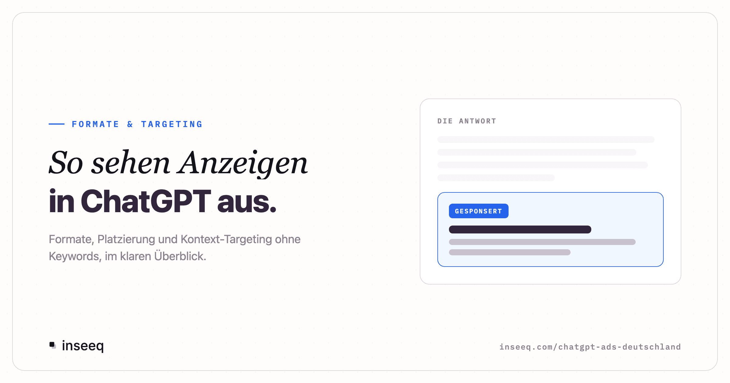 Grafik zu ChatGPT Ads Formaten: schematische Darstellung einer Antwort mit gekennzeichneter gesponserter Anzeige darunter